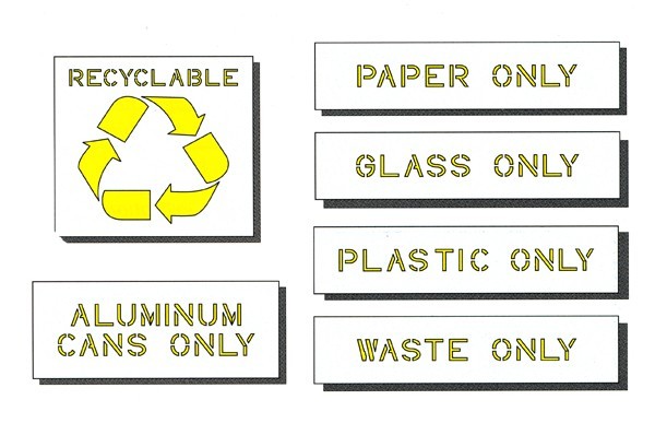 Recycle Stencil Kit - 6 Piece  includes Recycle Symbol,Aluminum Cans,Plastic, PAPER ONLY