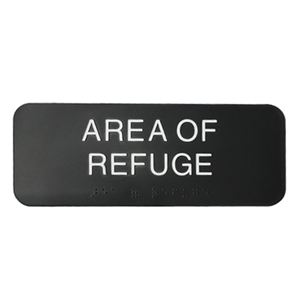 Area-of Refuge Building or Office Braille Sign, 3 x 8 Black  white text