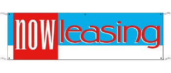 Now Leasing Banner  3 x 10 ft  Red white Blue 