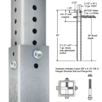 3" x 42"  Square Post Anchor Sleeve   Post Sleeve, Anchor Sleeve, Ground Mount sleeve, Square Post Sleeve,  Post breakaway anchor