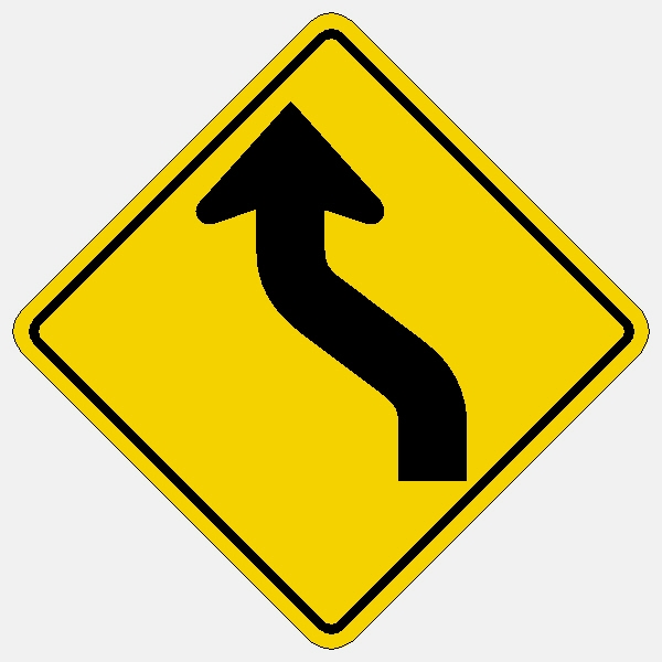 W1-4L 30" DIA.  Curves ahead to left Symbol