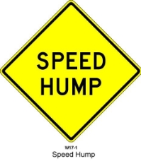 W17-1 is shown as a diamond-shaped sign with the words "SPEED HUMP" on two lines  