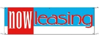 Now Leasing Banner  3 x 10 ft  Red white Blue 